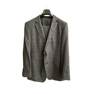 Grey Windowpane Wool/Linen/Silk Suit - BOSS